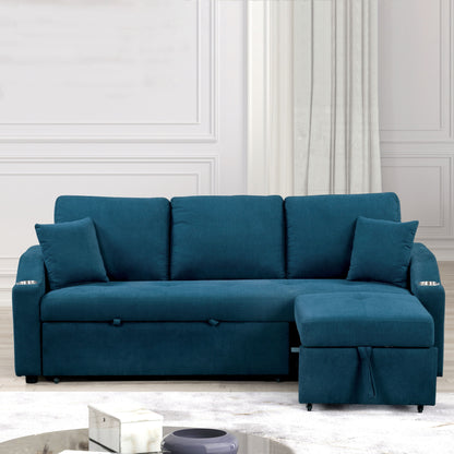 Divano letto componibile moderno trapuntato e salvaspazio Scarlett di Furniture of America con portabicchieri