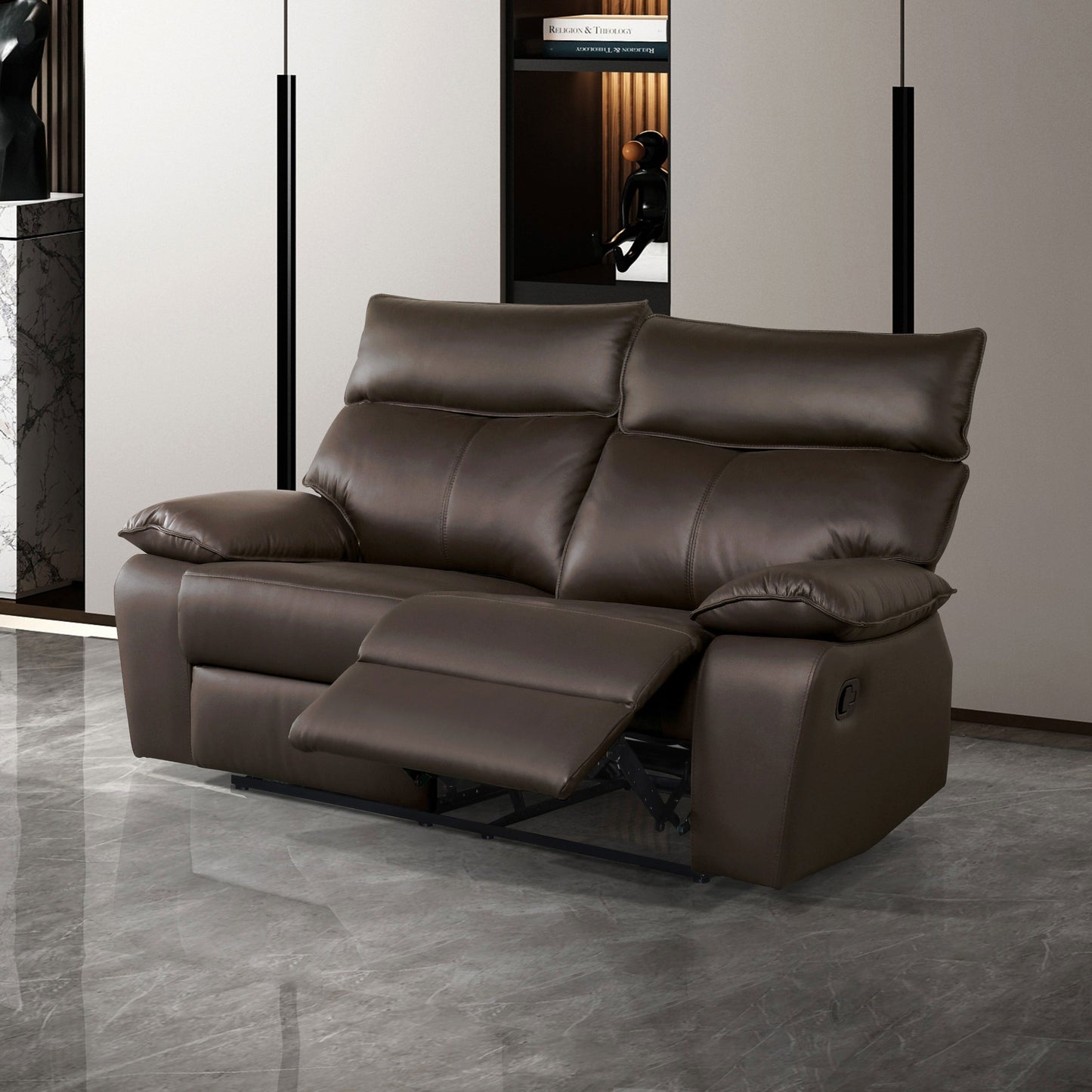 Divano reclinabile moderno Yuleigh di Furniture of America, 2 pezzi, in pelle abbinata, con struttura in legno certificato FSC