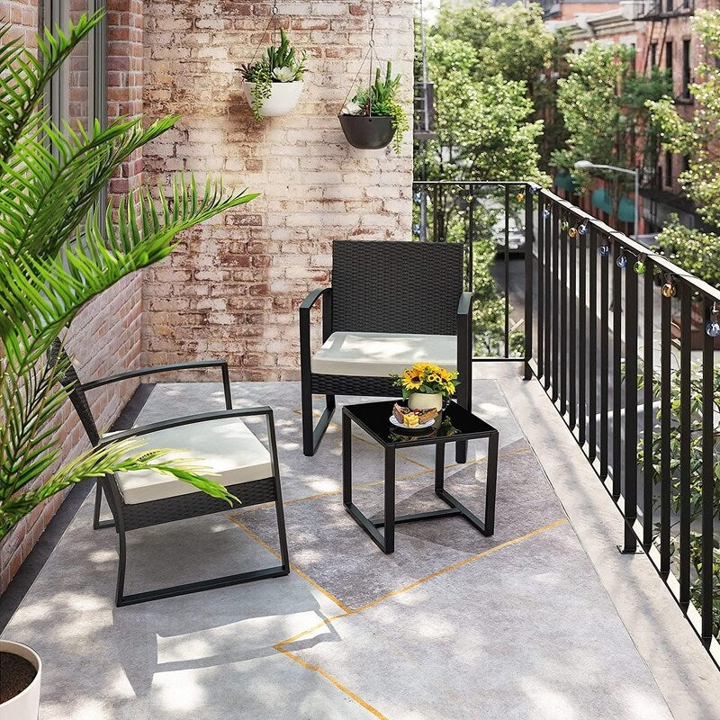 Furniwell - Set da 3 sedie da conversazione per patio con tavolino da caffè