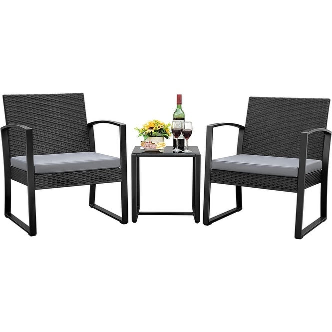 Furniwell - Set da 3 sedie da conversazione per patio con tavolino da caffè