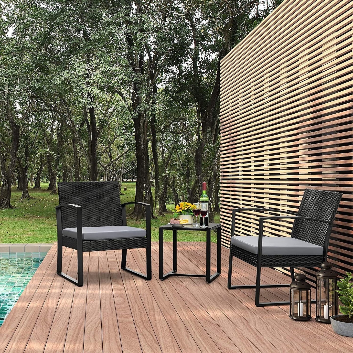 Furniwell - Set da 3 sedie da conversazione per patio con tavolino da caffè