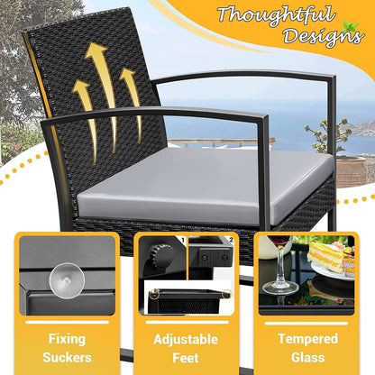 Furniwell - Set da 3 sedie da conversazione per patio con tavolino da caffè