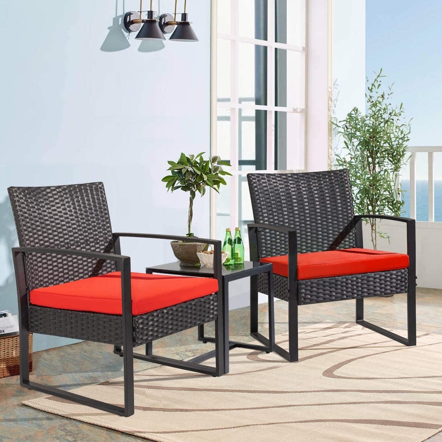 Furniwell - Set da 3 sedie da conversazione per patio con tavolino da caffè