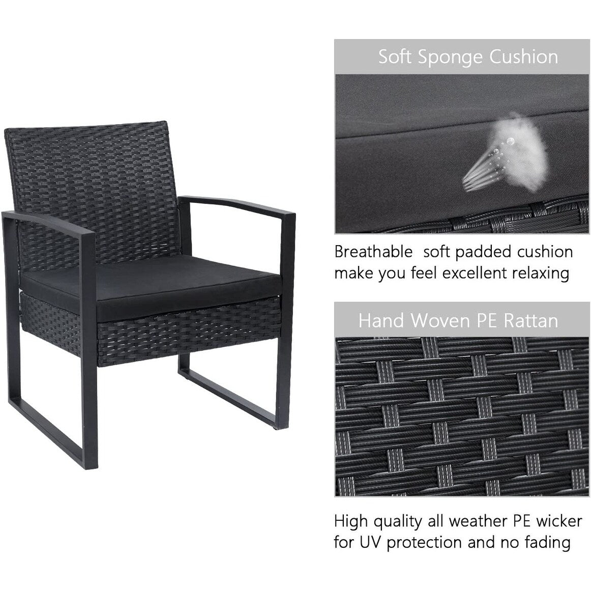 Furniwell - Set da 3 sedie da conversazione per patio con tavolino da caffè