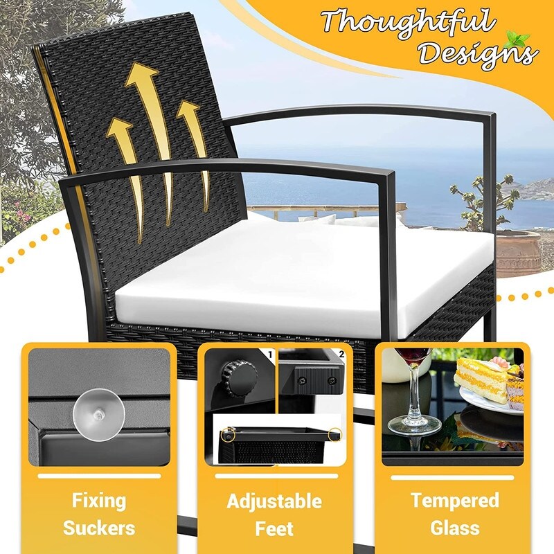 Furniwell - Set da 3 sedie da conversazione per patio con tavolino da caffè