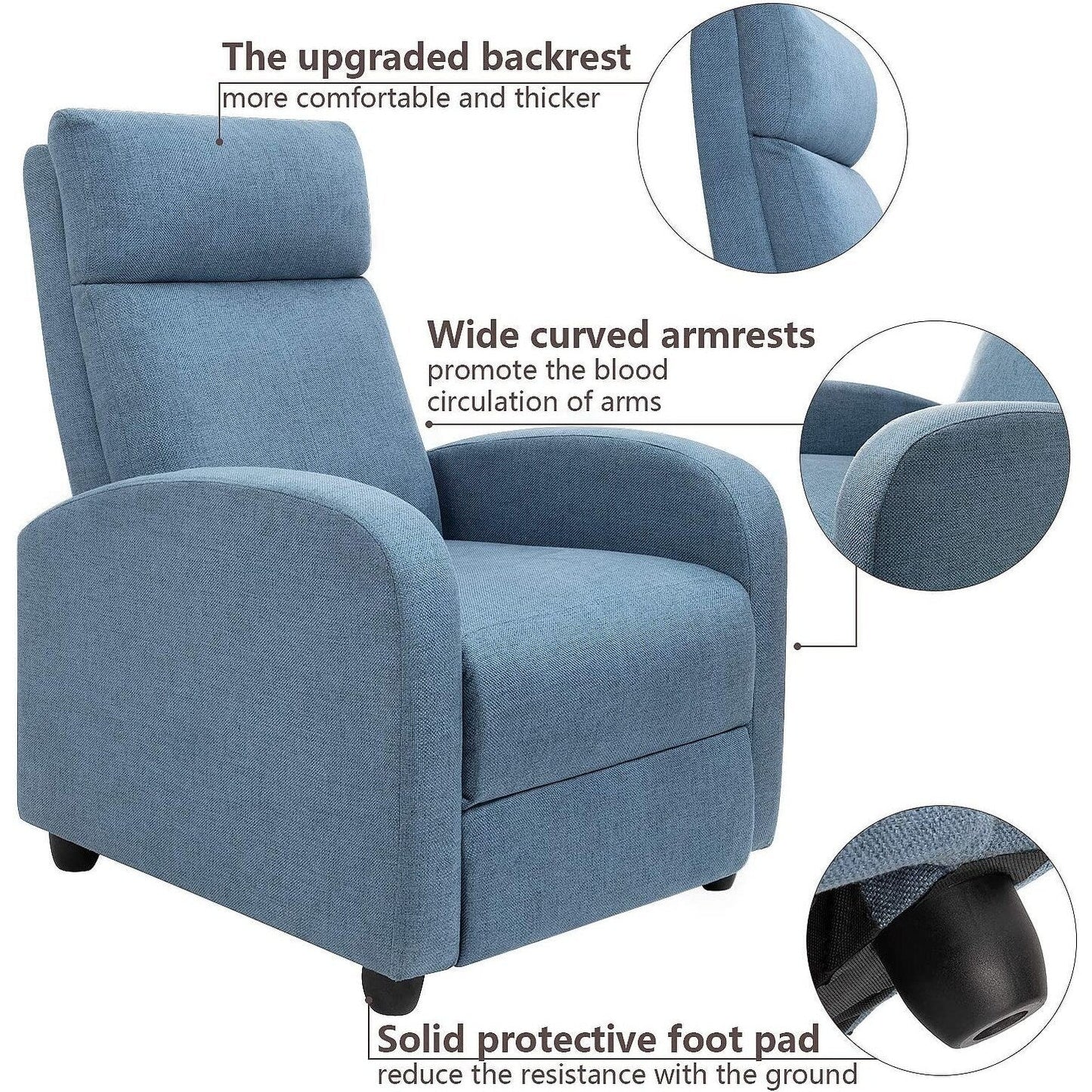 Divano reclinabile singolo in tessuto Furniwell con seduta imbottita