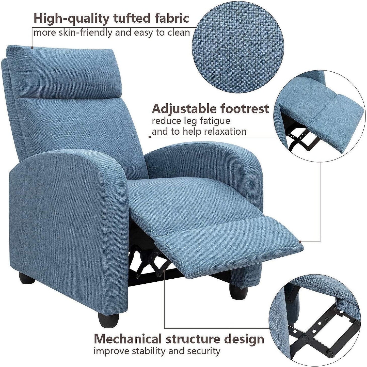 Divano reclinabile singolo in tessuto Furniwell con seduta imbottita