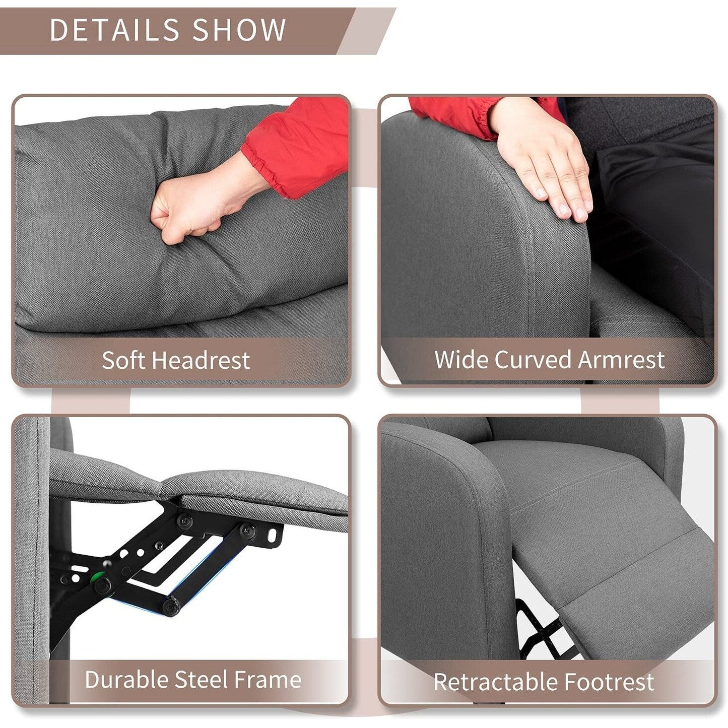 Poltrona reclinabile per massaggi Furniwell, imbottita e in tessuto di lino singolo