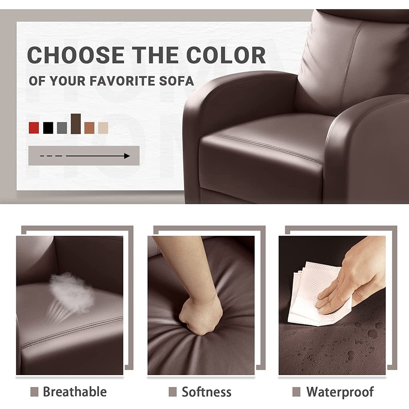 Divano reclinabile Furniwell in pelle PU con seduta e schienale imbottiti.