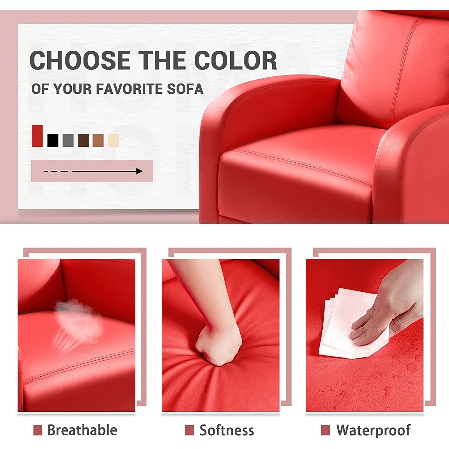 Divano reclinabile Furniwell in pelle PU con seduta e schienale imbottiti.