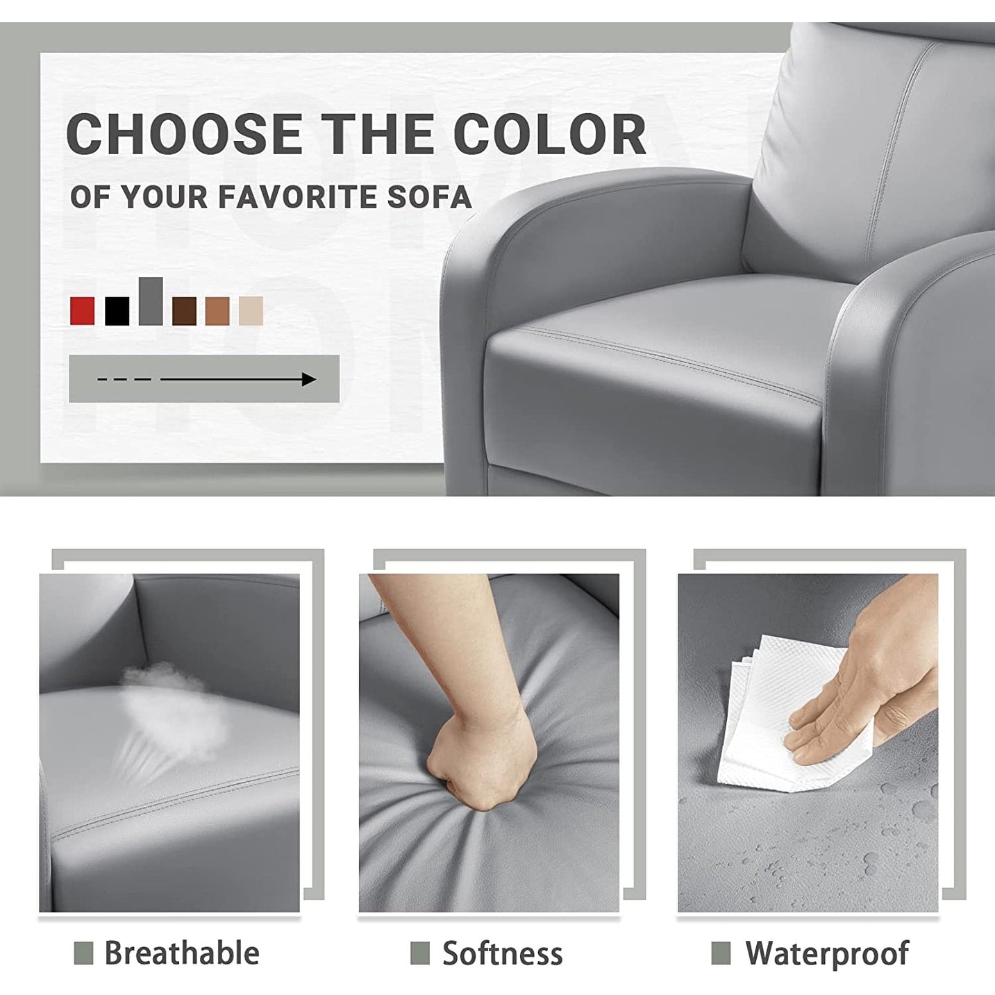 Divano reclinabile Furniwell in pelle PU con seduta e schienale imbottiti.