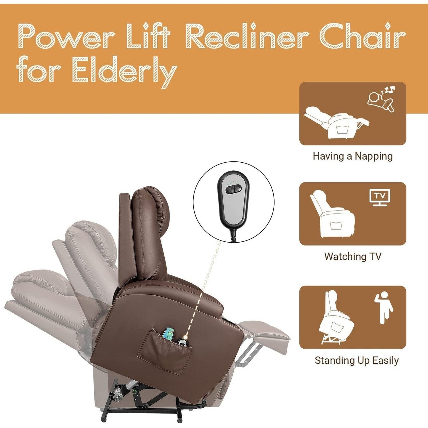 Poltrona reclinabile Furniwell Power Lift in pelle PU con massaggio e riscaldamento