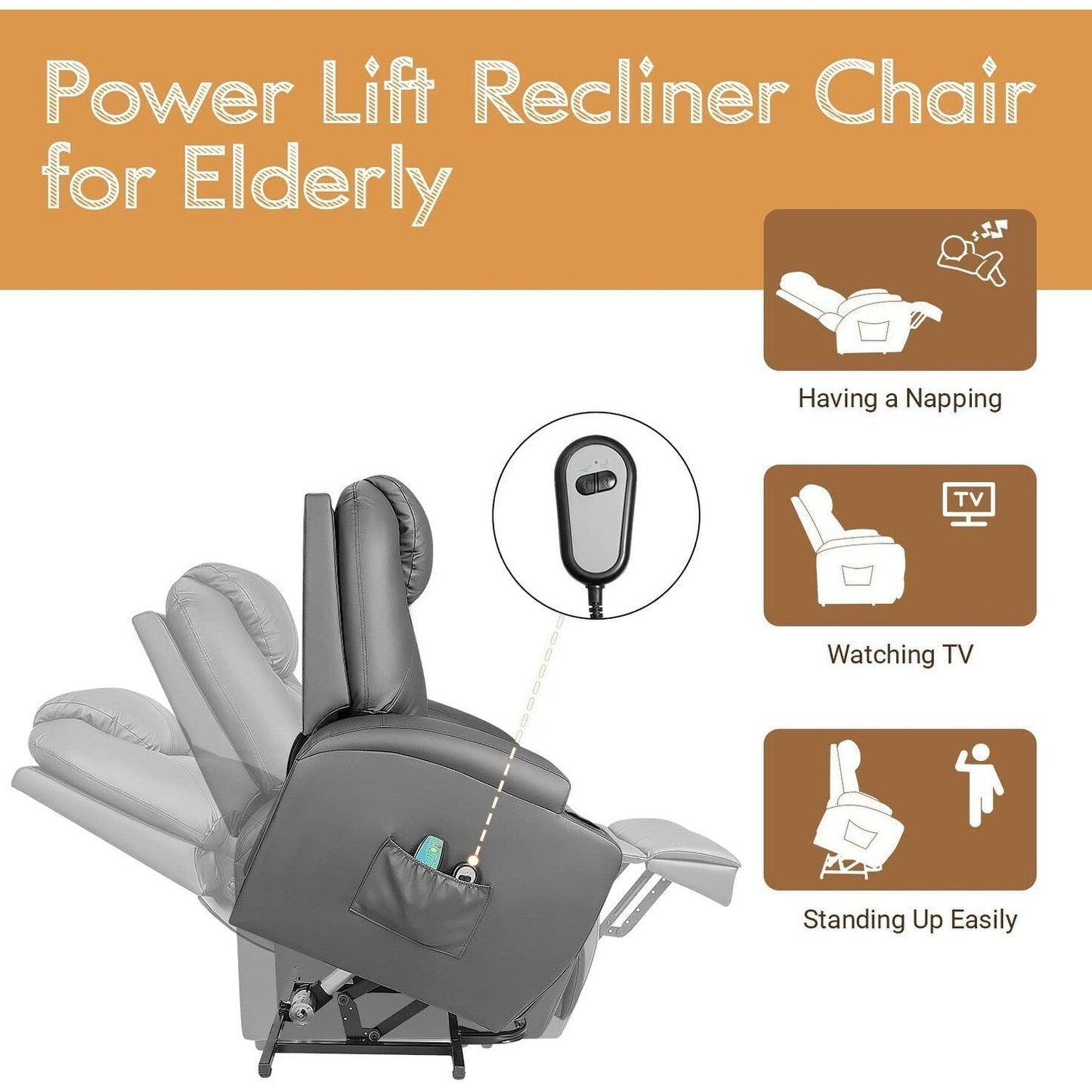 Poltrona reclinabile Furniwell Power Lift in pelle PU con massaggio e riscaldamento