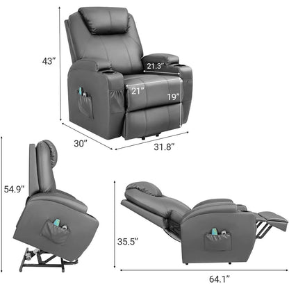 Poltrona reclinabile Furniwell Power Lift in pelle PU con massaggio e riscaldamento