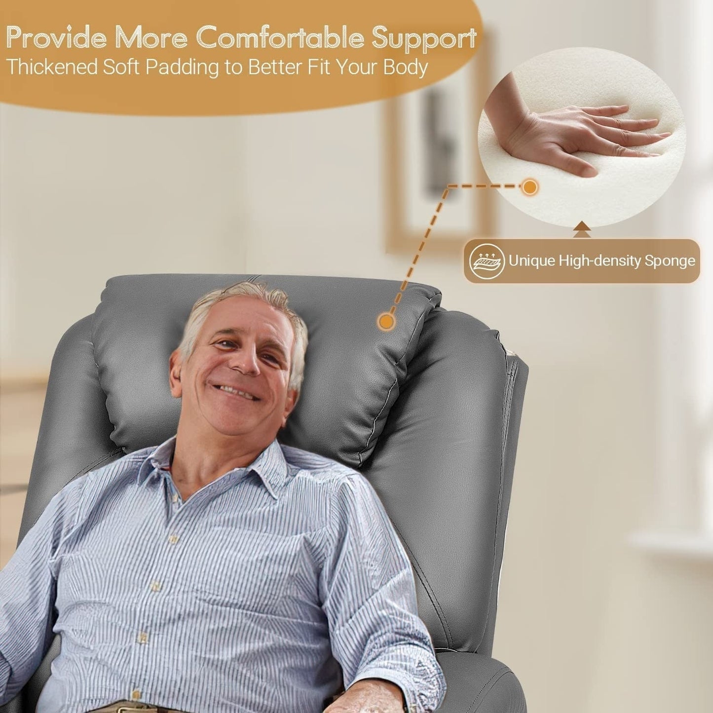 Poltrona reclinabile Furniwell Power Lift in pelle PU con massaggio e riscaldamento