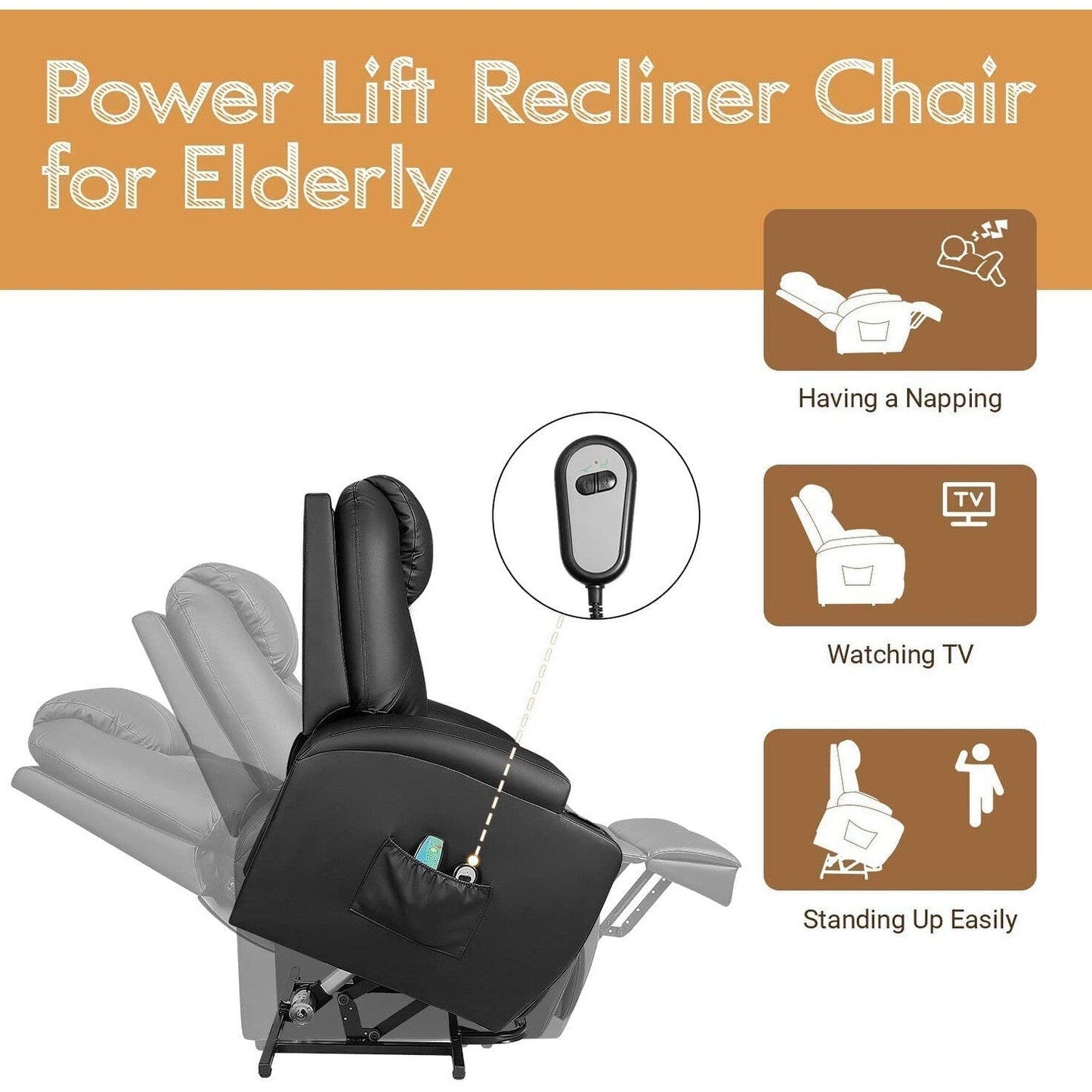 Poltrona reclinabile Furniwell Power Lift in pelle PU con massaggio e riscaldamento