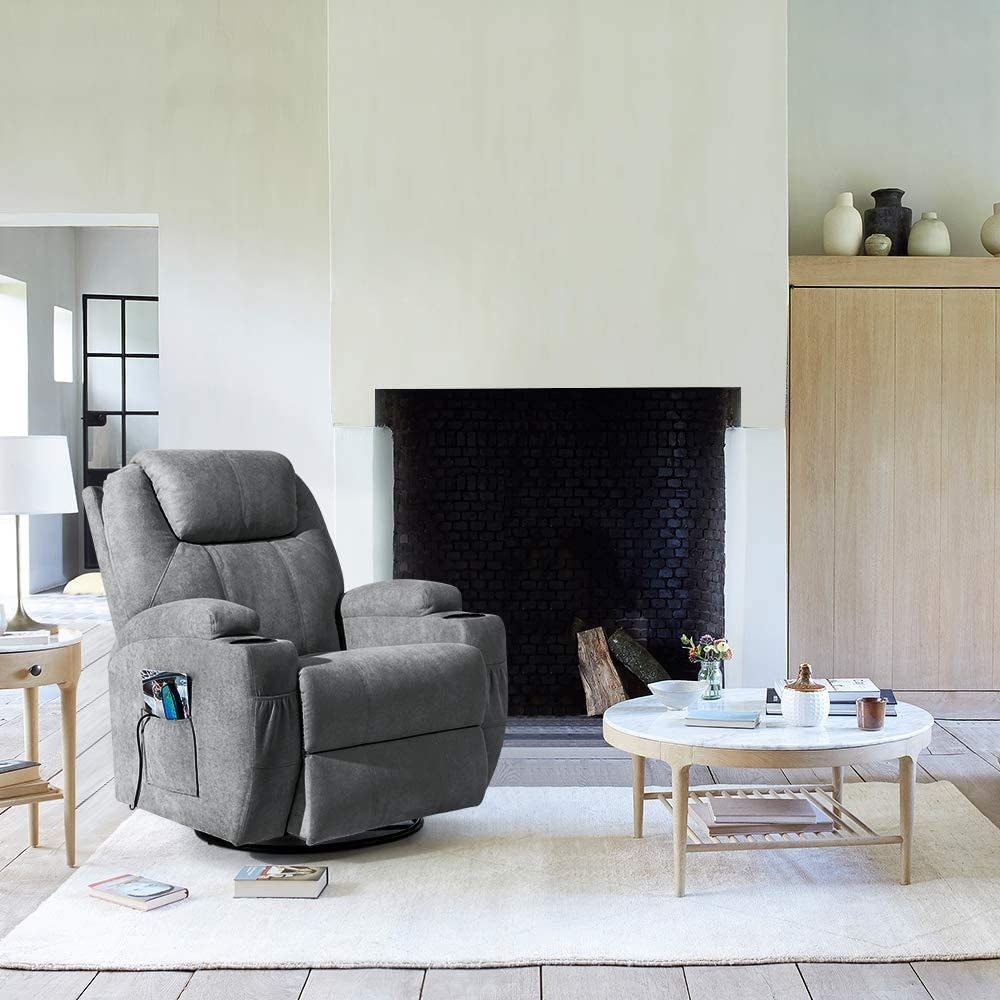 Poltrona reclinabile Furniwell con funzione di massaggio rotante e riscaldamento, tessuto Whirlpool