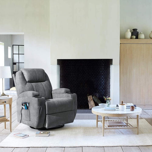 Poltrona reclinabile Furniwell con funzione di massaggio rotante e riscaldamento, tessuto Whirlpool