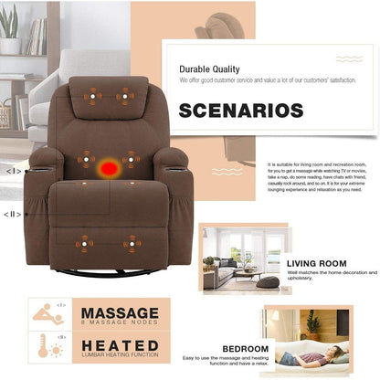 Poltrona reclinabile Furniwell con funzione di massaggio rotante e riscaldamento, tessuto Whirlpool