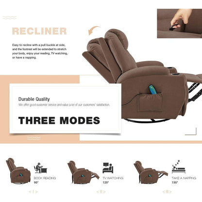 Poltrona reclinabile Furniwell con funzione di massaggio rotante e riscaldamento, tessuto Whirlpool