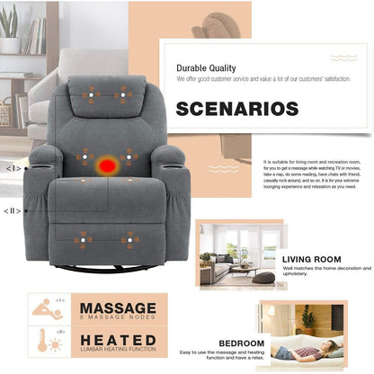 Poltrona reclinabile Furniwell con funzione di massaggio rotante e riscaldamento, tessuto Whirlpool