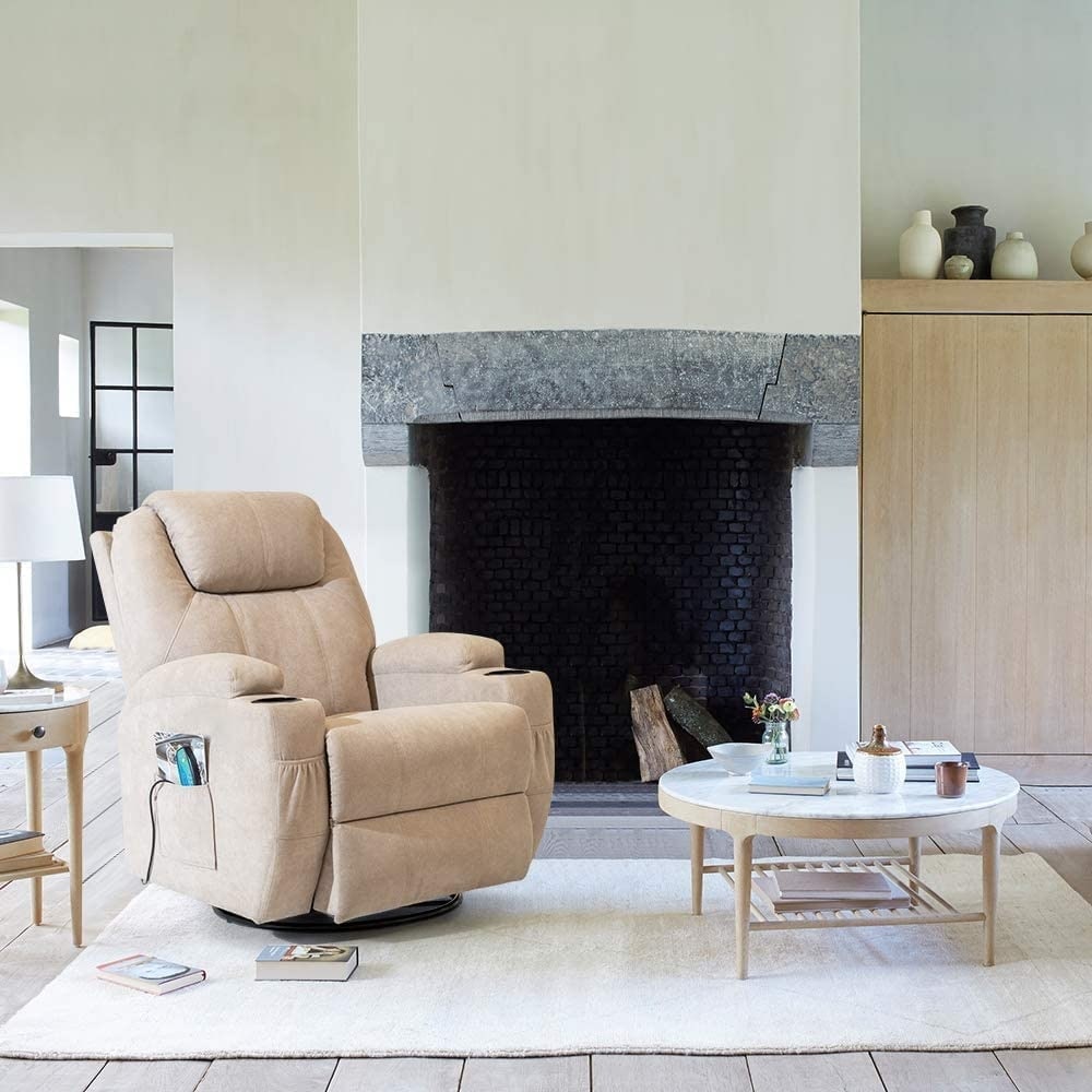 Poltrona reclinabile Furniwell con funzione di massaggio rotante e riscaldamento, tessuto Whirlpool