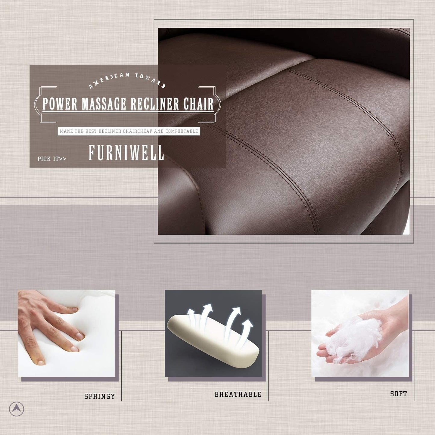 Poltrona reclinabile Furniwell con funzione di massaggio rotante e riscaldata, in pelle PU, idromassaggio