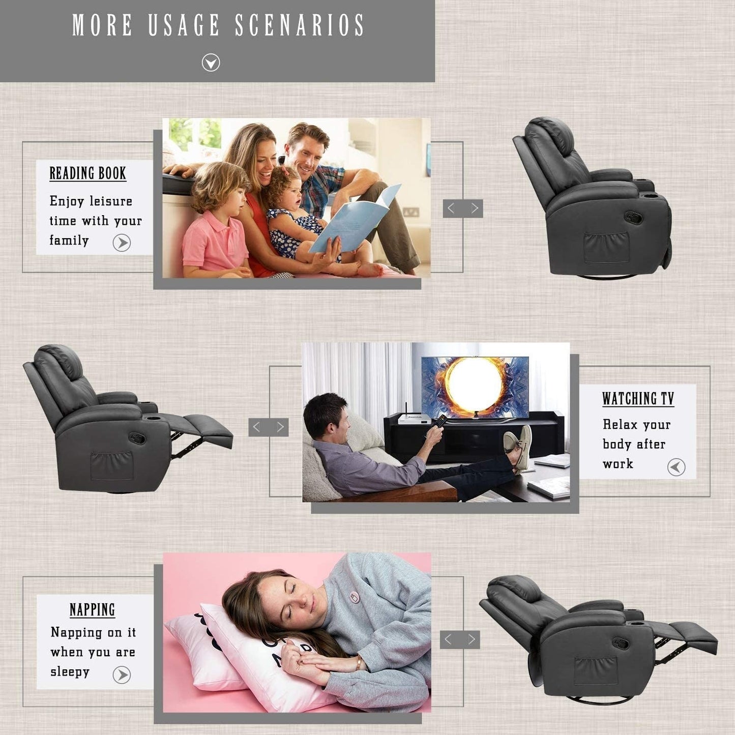 Poltrona reclinabile Furniwell con funzione di massaggio rotante e riscaldata, in pelle PU, idromassaggio