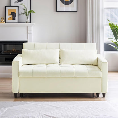 Divano trasformabile in velluto da 55 pollici, divano futon 3 in 1 con letto estraibile/tavolino laterale con schienale regolabile/2 cuscini lombari