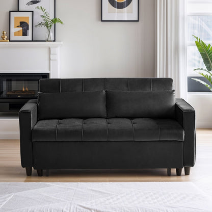 Divano trasformabile in velluto da 55 pollici, divano futon 3 in 1 con letto estraibile/tavolino laterale con schienale regolabile/2 cuscini lombari