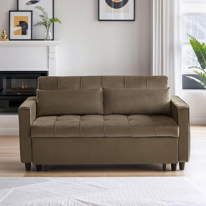 Divano trasformabile in velluto da 55 pollici, divano futon 3 in 1 con letto estraibile/tavolino laterale con schienale regolabile/2 cuscini lombari