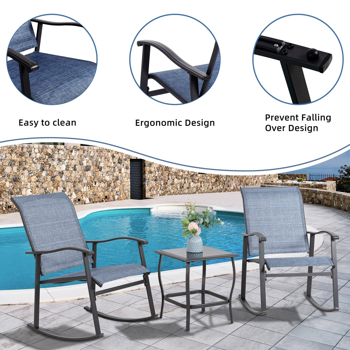 Futzca Set da bistrot a dondolo da esterno 3 pezzi - N/D