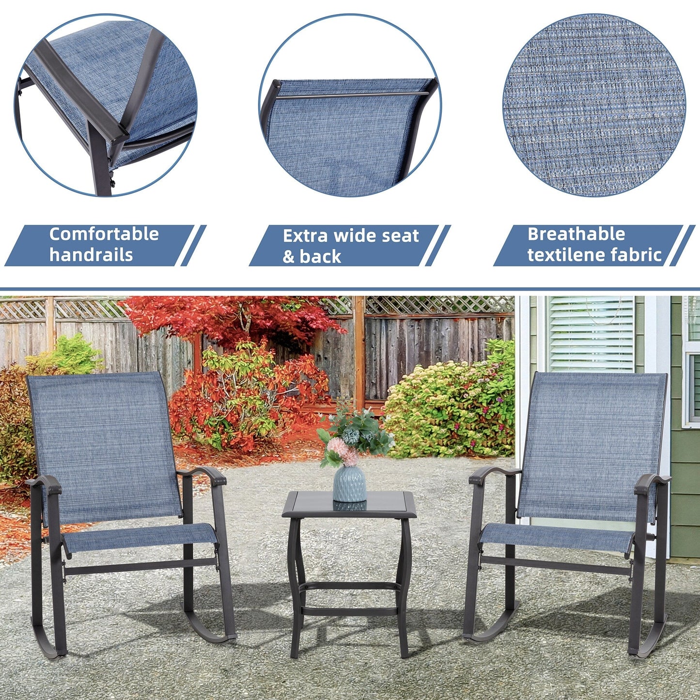 Futzca Set da bistrot a dondolo da esterno 3 pezzi - N/D