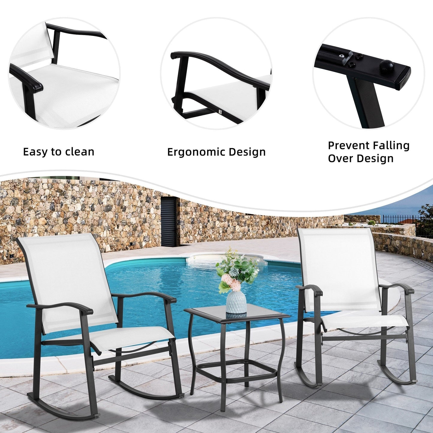 Futzca Set da bistrot a dondolo da esterno 3 pezzi - N/D