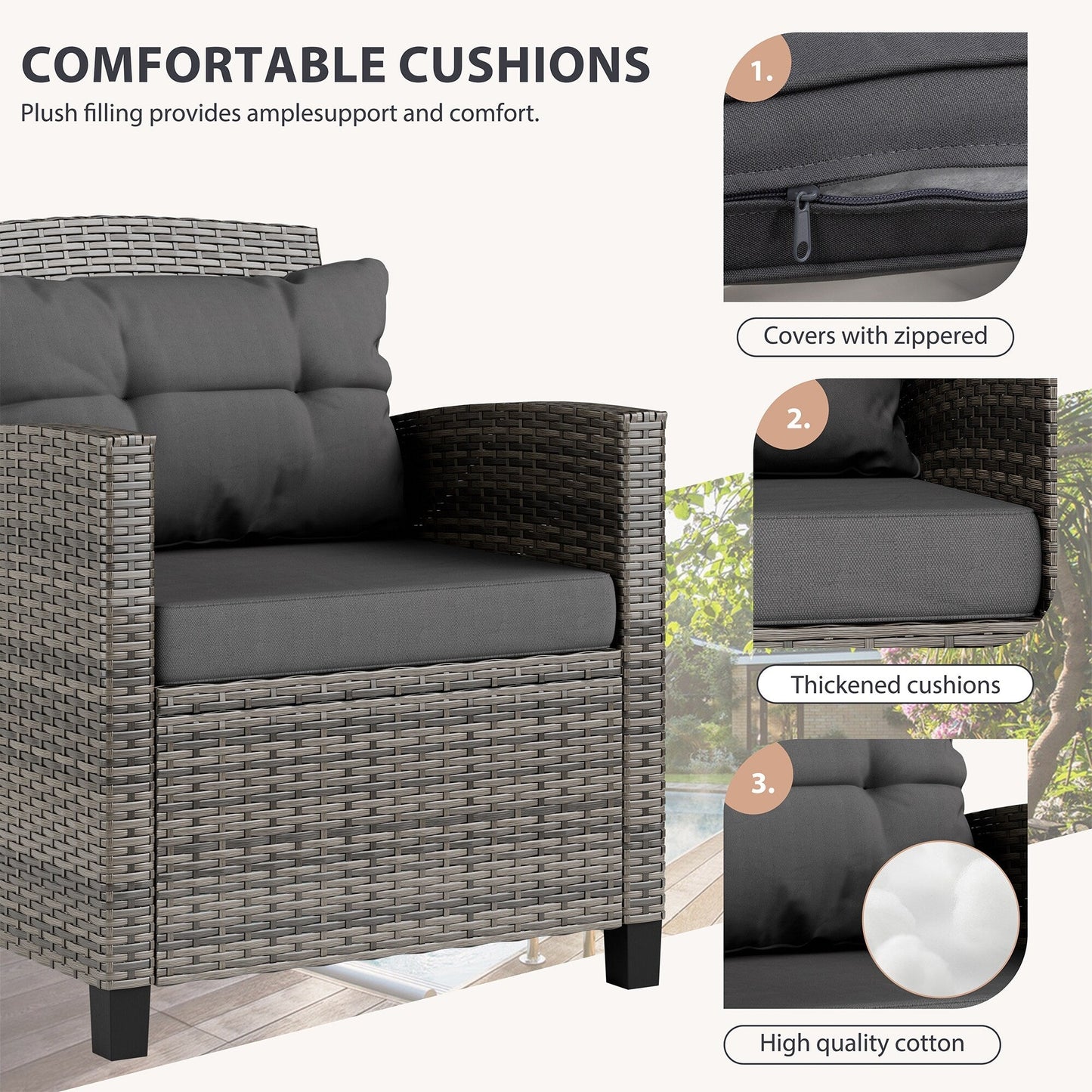 Set di mobili da giardino Futzca da 3 pezzi con tavolo in vetro