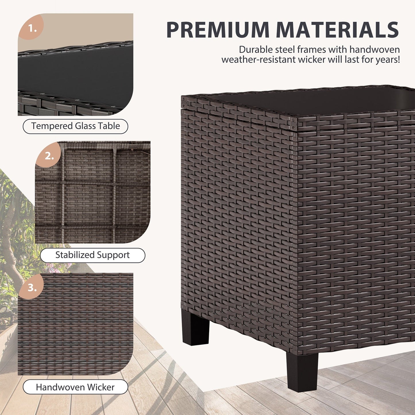 Set di mobili da giardino Futzca da 3 pezzi con tavolo in vetro