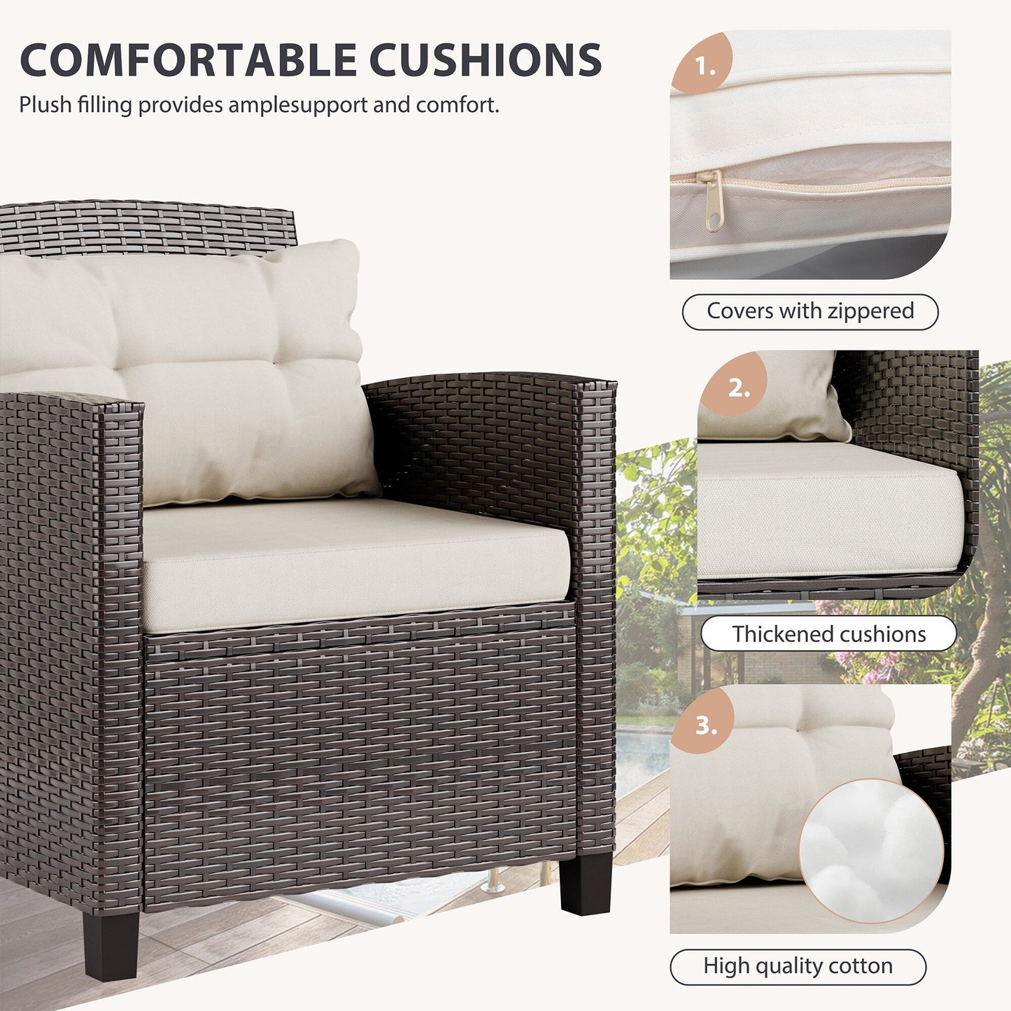 Set di mobili da giardino Futzca da 3 pezzi con tavolo in vetro