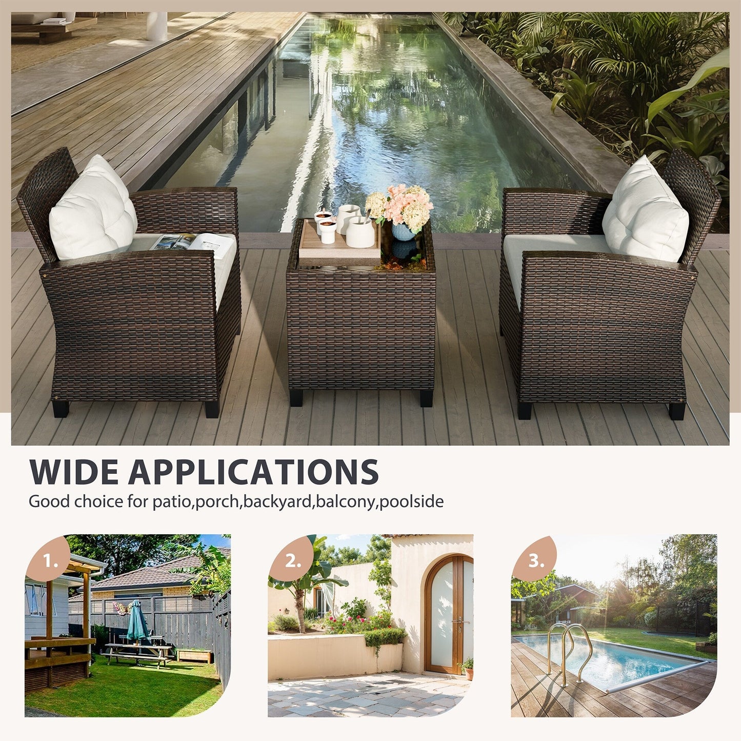 Set di mobili da giardino Futzca da 3 pezzi con tavolo in vetro