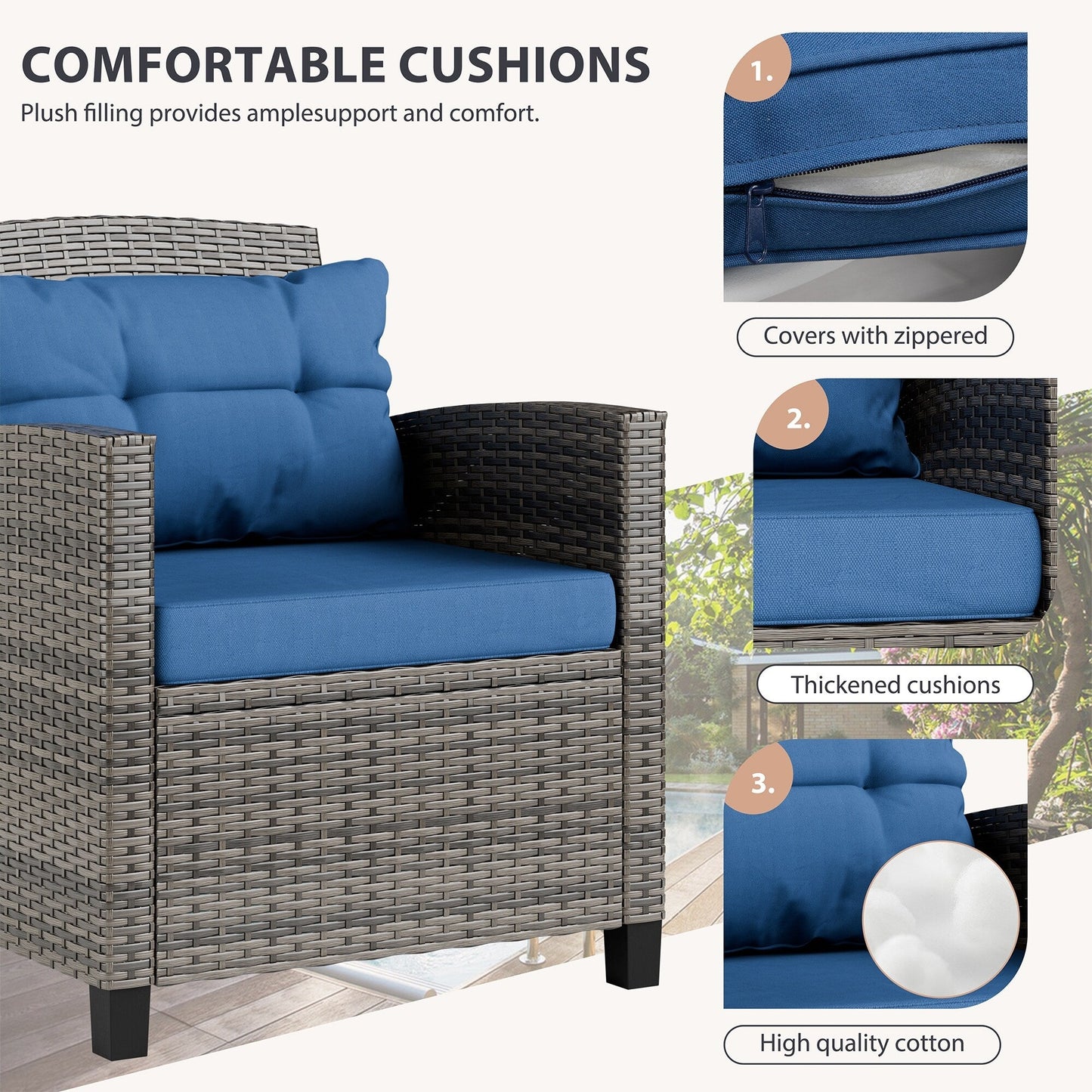 Set di mobili da giardino Futzca da 3 pezzi con tavolo in vetro