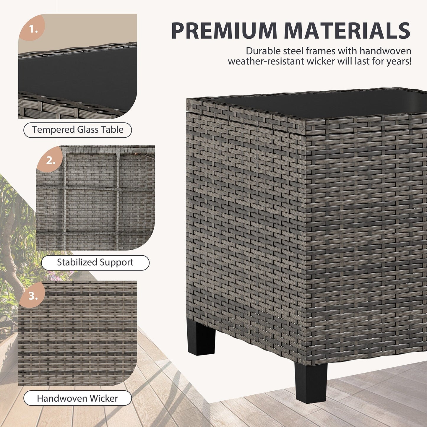 Set di mobili da giardino Futzca da 3 pezzi con tavolo in vetro