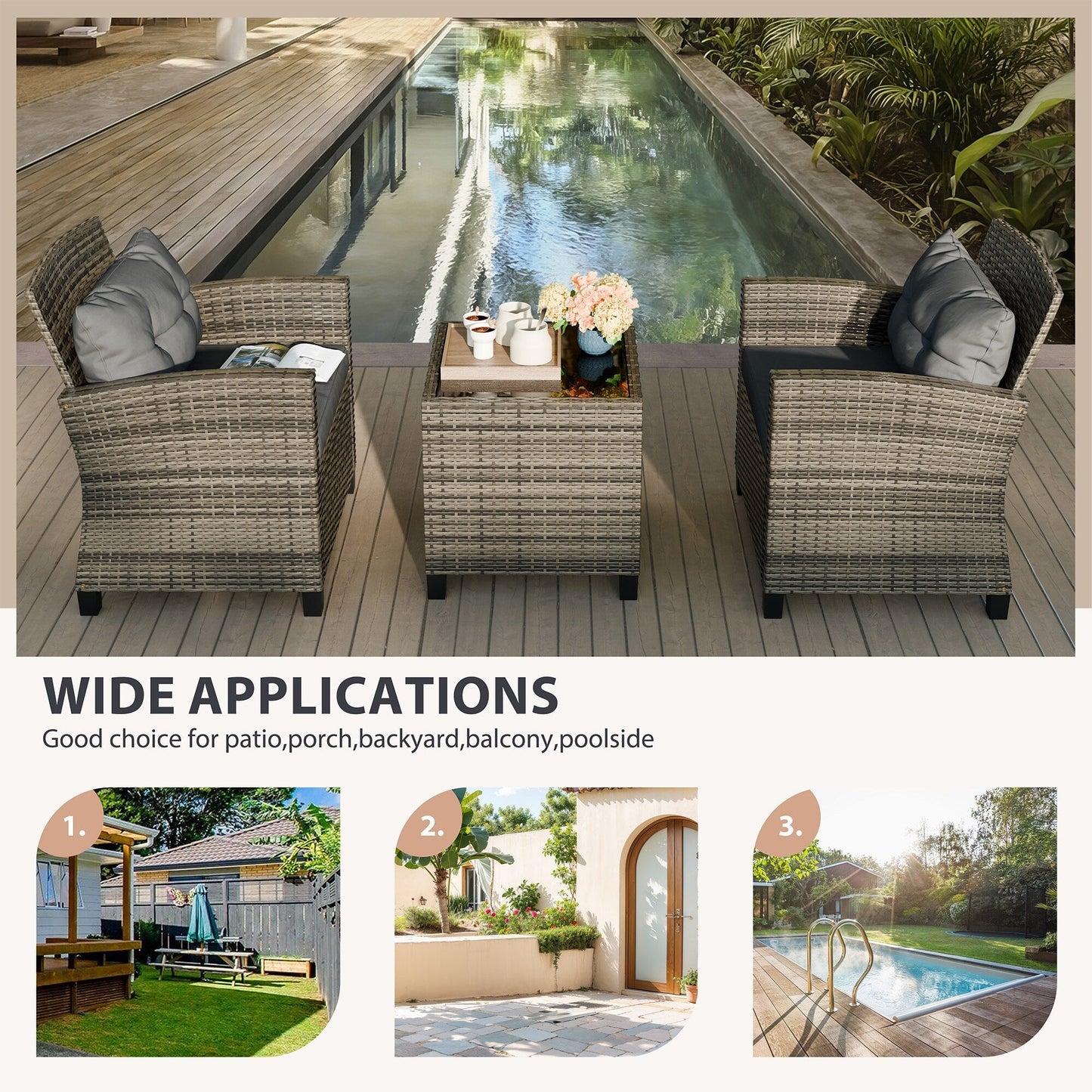 Set di mobili da giardino Futzca da 3 pezzi con tavolo in vetro