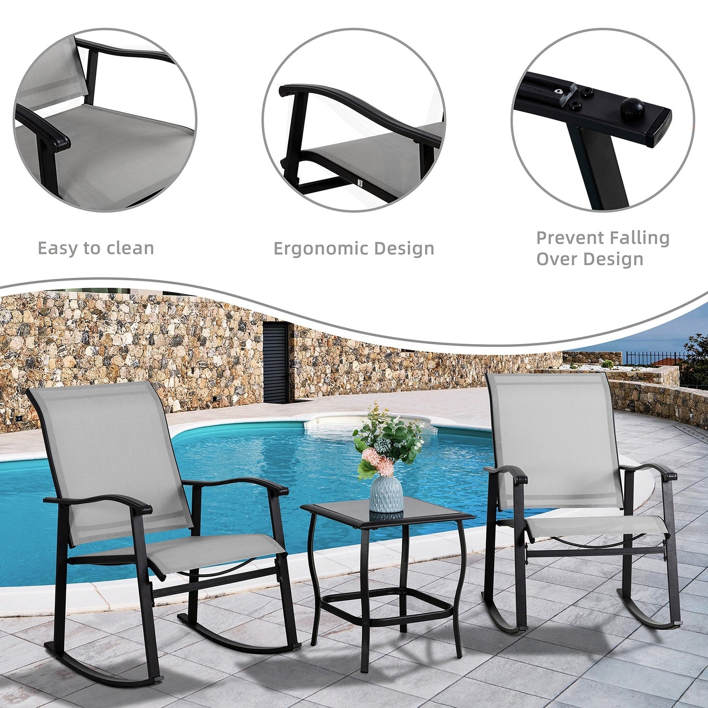 Futzca Set da bistrot a dondolo da esterno 3 pezzi - N/D