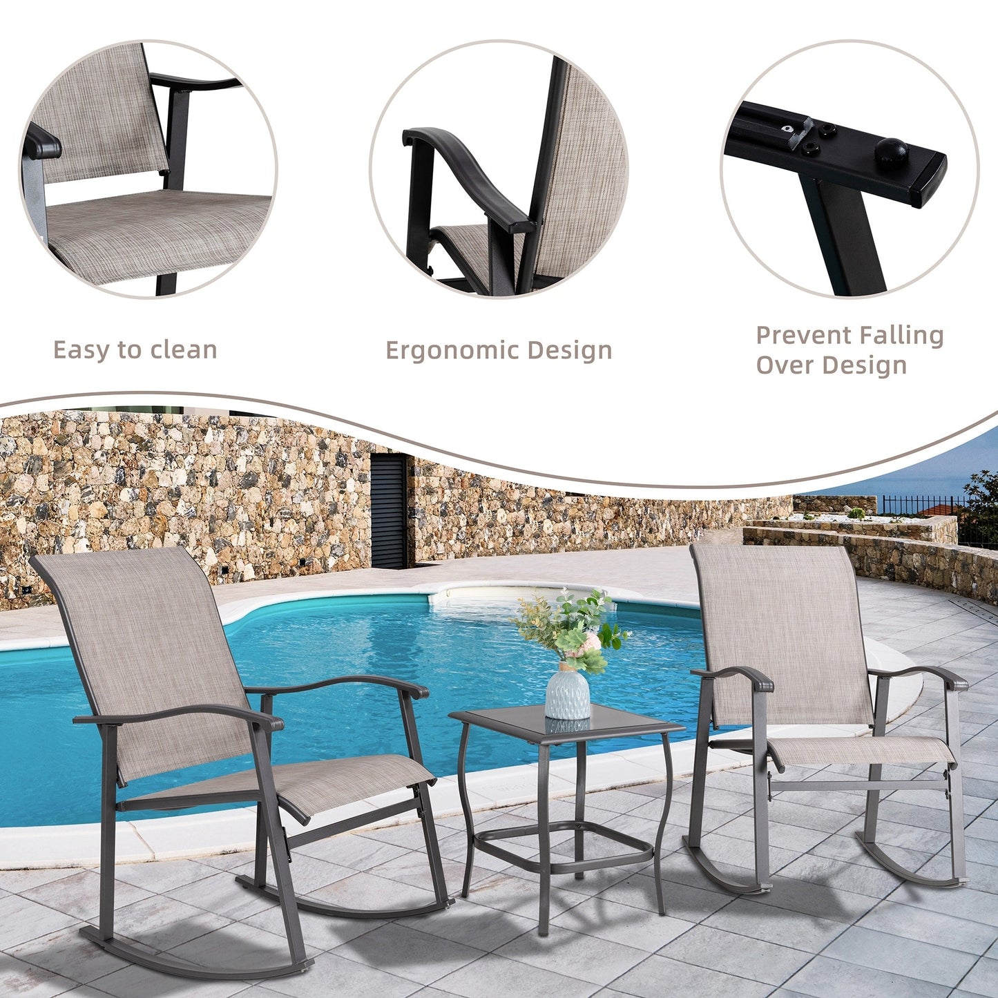 Futzca Set da bistrot a dondolo da esterno 3 pezzi - N/D