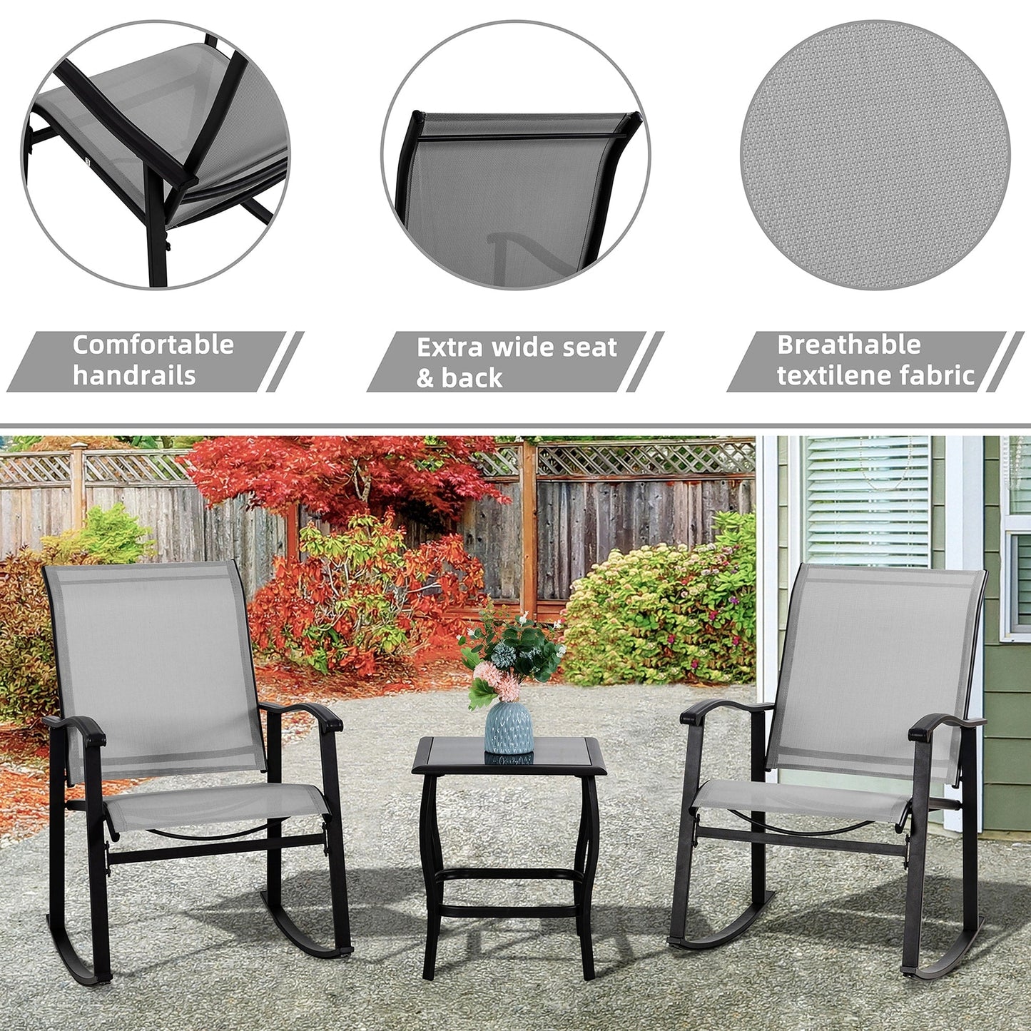 Futzca Set da bistrot a dondolo da esterno 3 pezzi - N/D