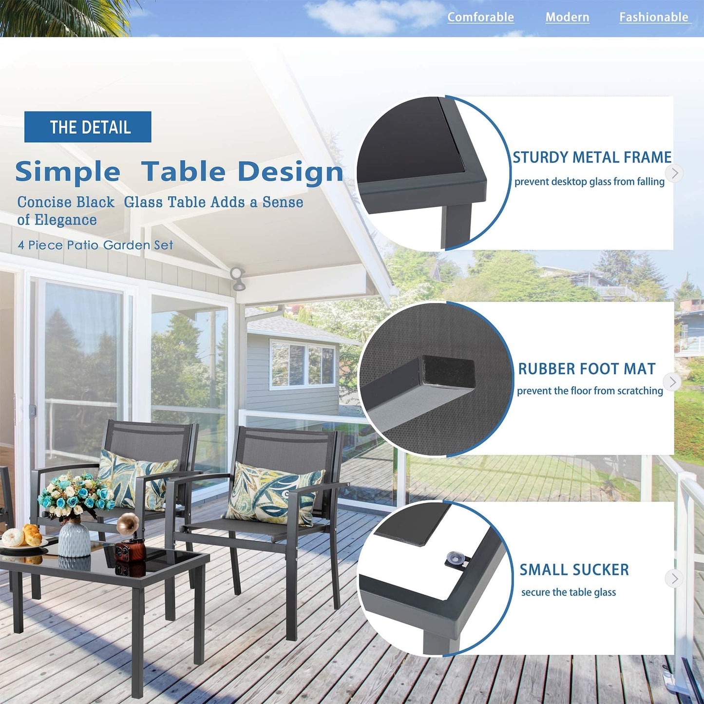 Set di mobili da esterno Futzca da 4 pezzi, set da patio bistrot in textilene