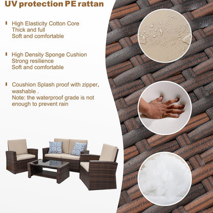 Futzca Set di mobili da esterno da 4 pezzi, set componibile in vimini