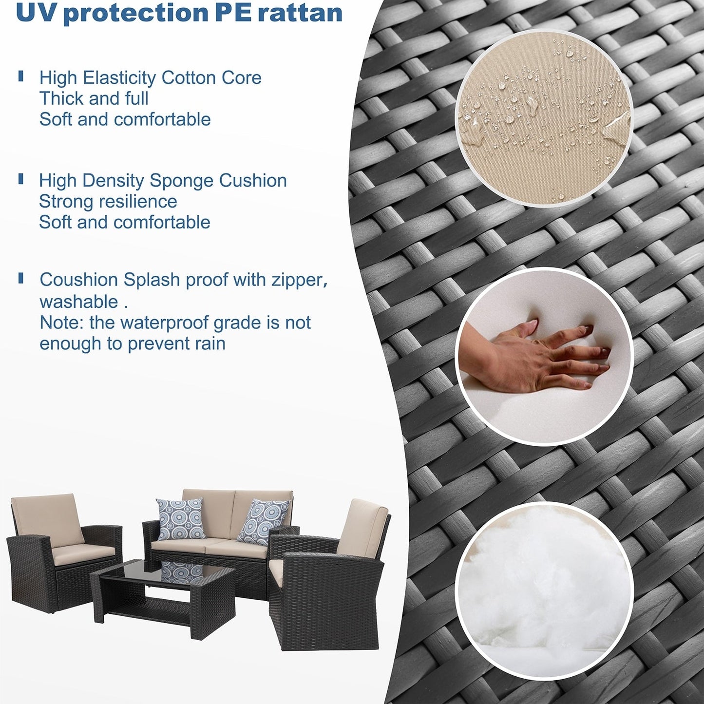 Futzca Set di mobili da esterno da 4 pezzi, set componibile in vimini