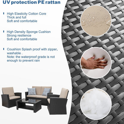 Futzca Set di mobili da esterno da 4 pezzi, set componibile in vimini