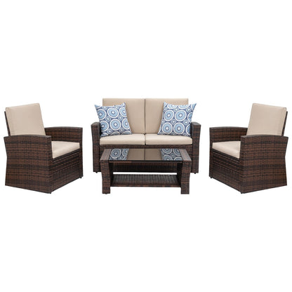 Futzca Set di mobili da esterno da 4 pezzi, set componibile in vimini