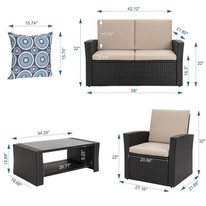 Futzca Set di mobili da esterno da 4 pezzi, set componibile in vimini